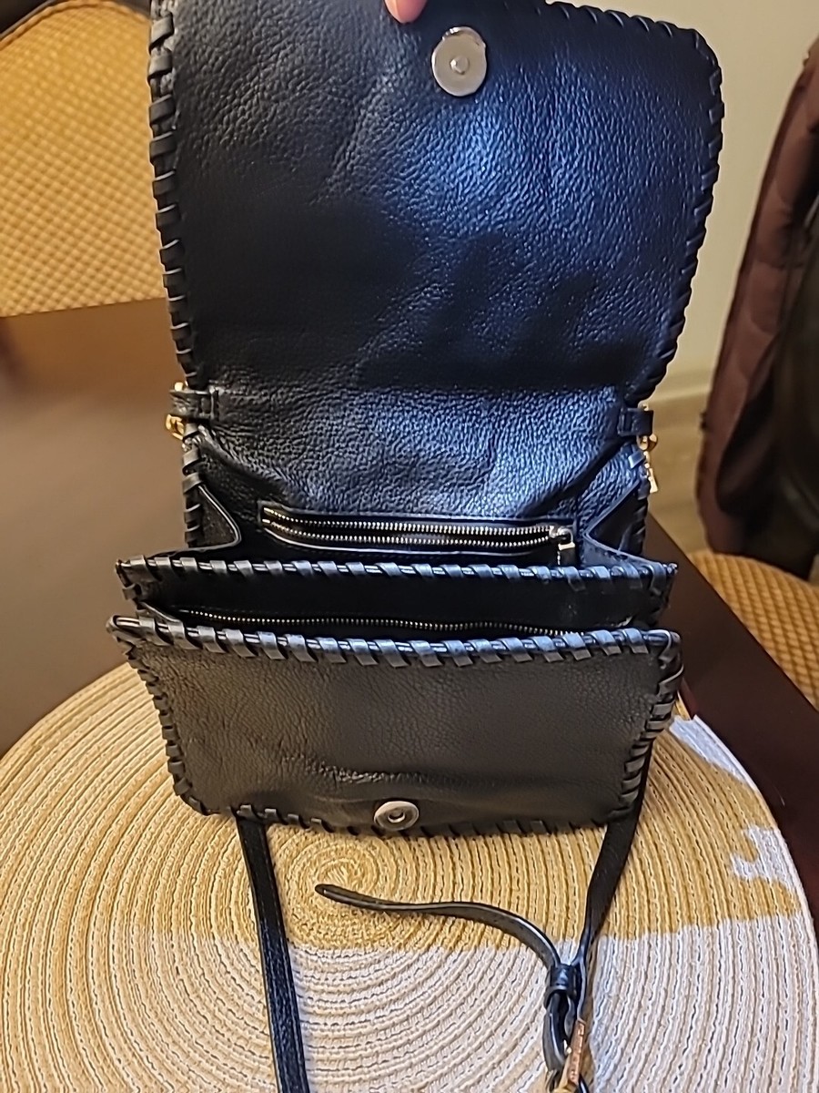 Tory Burch Marion Combo Black Leather Whipstitch Crossbody Bag W