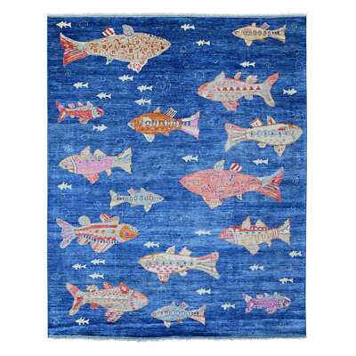 個性派アート8点セット 月・海・布・静物・魚の世界・北欧風3枚セットフレーム付き 8'x10' Grotto Blue Hand Knotted Peshawar Oceanic Fish Design Wool