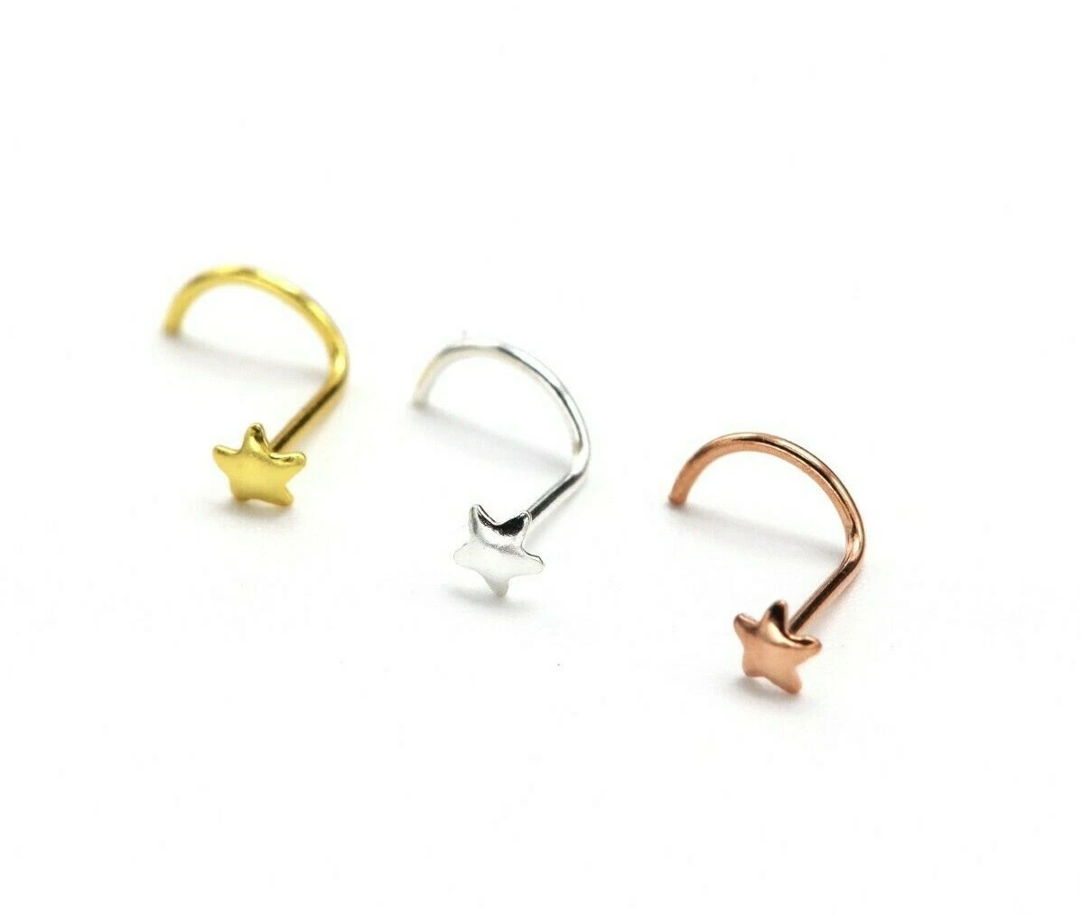 Sterling Silver Gold 3mm Star Nose Stud Wire L Shape Twist Pin Screw Hook