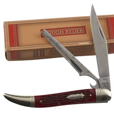 Rough Ryder Fish Knife Red Jigged Bone Handles RR1401 Hook Disgorger Bottle Open