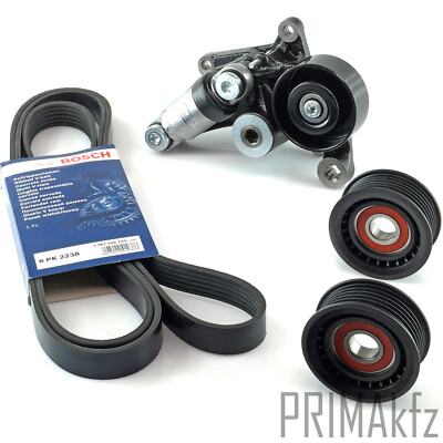 BOSCH Keilrippenriemen + FEBI Riemenspanner + Rollen für Mercedes E W211