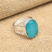 Blue Chalcedony Gemstone Handmade 925 Sterling Silver Ring Jewelry