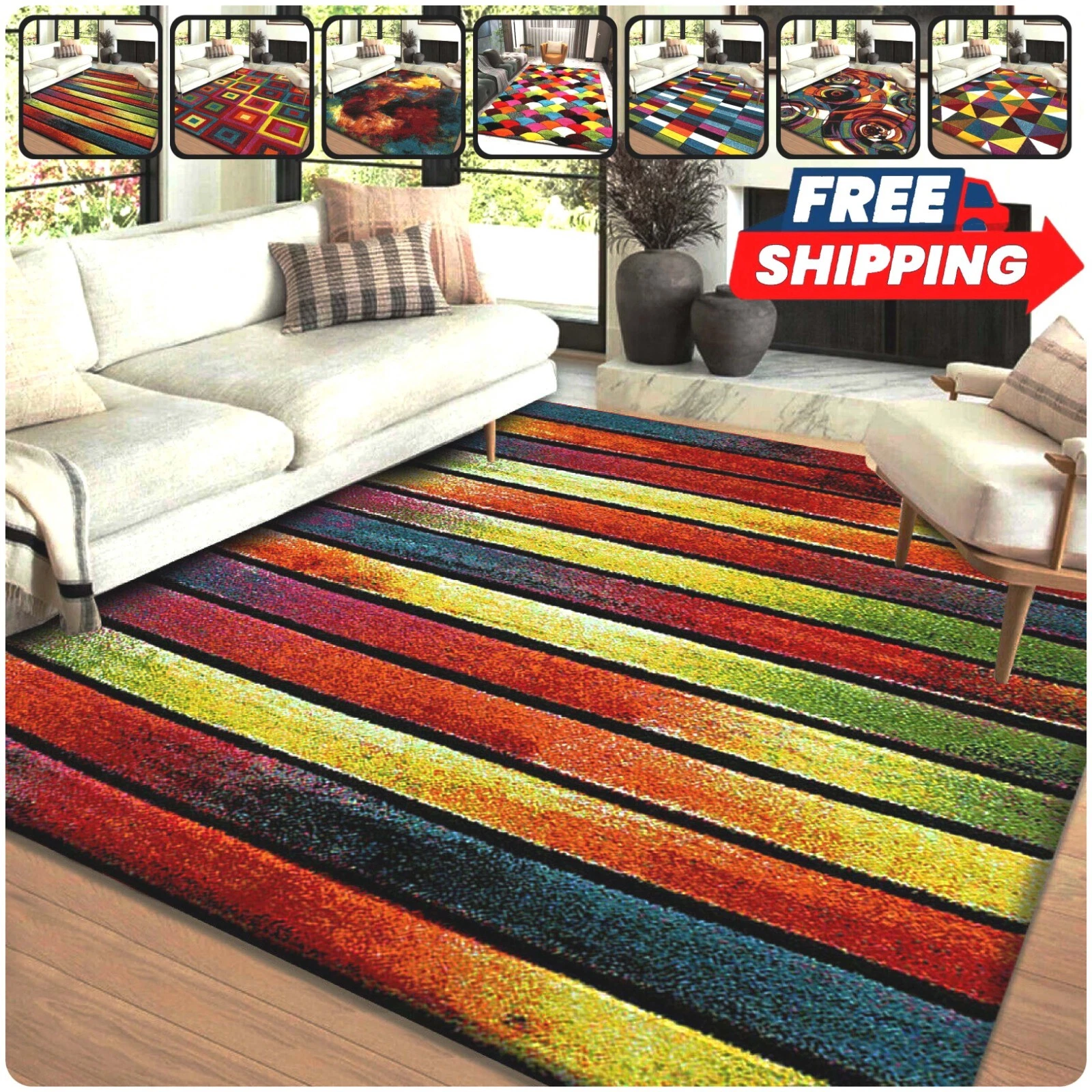 Multi Coloured Geometric Hall Runner Mat Large Area Rugs For Living Room Bedroom
