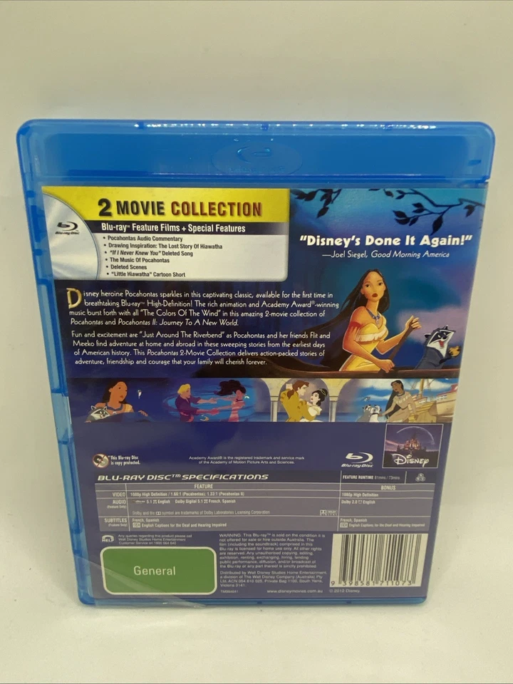 Pocahontas / Pocahontas II-Journey to a New World (Blu-ray, 1995) VGC Disney - Image 2 of 4