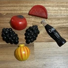 Vintage Fruit Fridge Refrigerator Magnets Plastic set 1970s Colors Coke Bottle