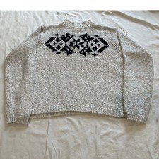 Pendleton Kids Cream Cotton Chunky Knit Mock Neck Sweater Black Geometric Size M