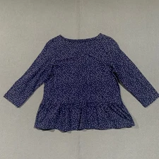 Talbots Petite Navy White Polka Dot Long Sleeve Peplum Top Cotton LP