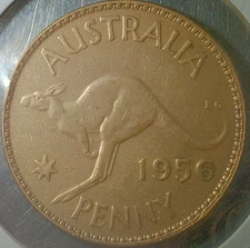 WORLD COIN SALE-1956 AUSTRALIA 1 PENNY--BRONZE COMP. COIN-KM# 56