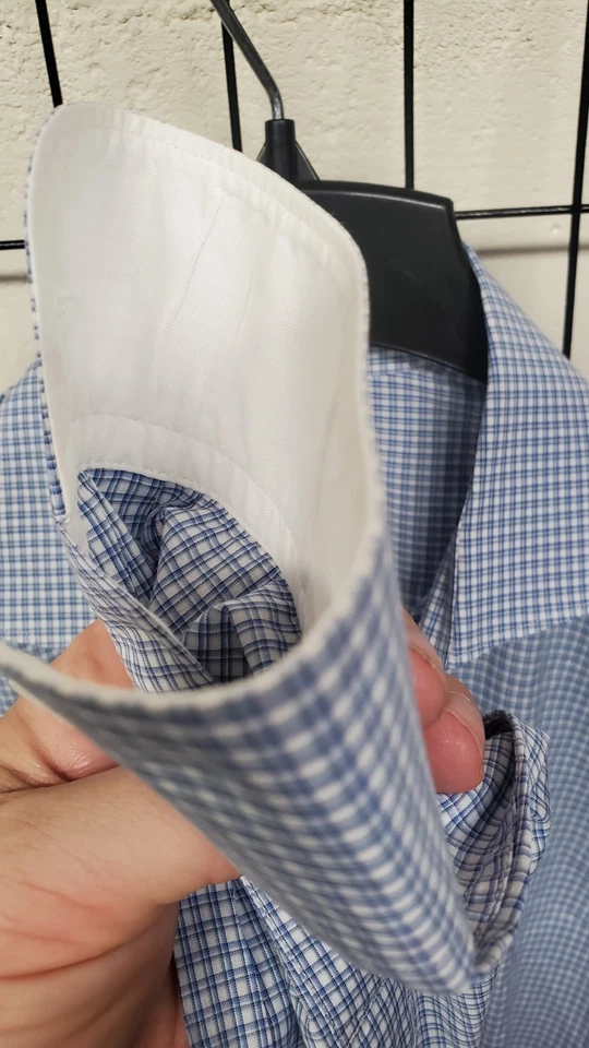 Ermenegildo Zegna Mens Size M Blue Squares Cotton Long Sleeve Dress Shirt MINT - Image 4 of 4