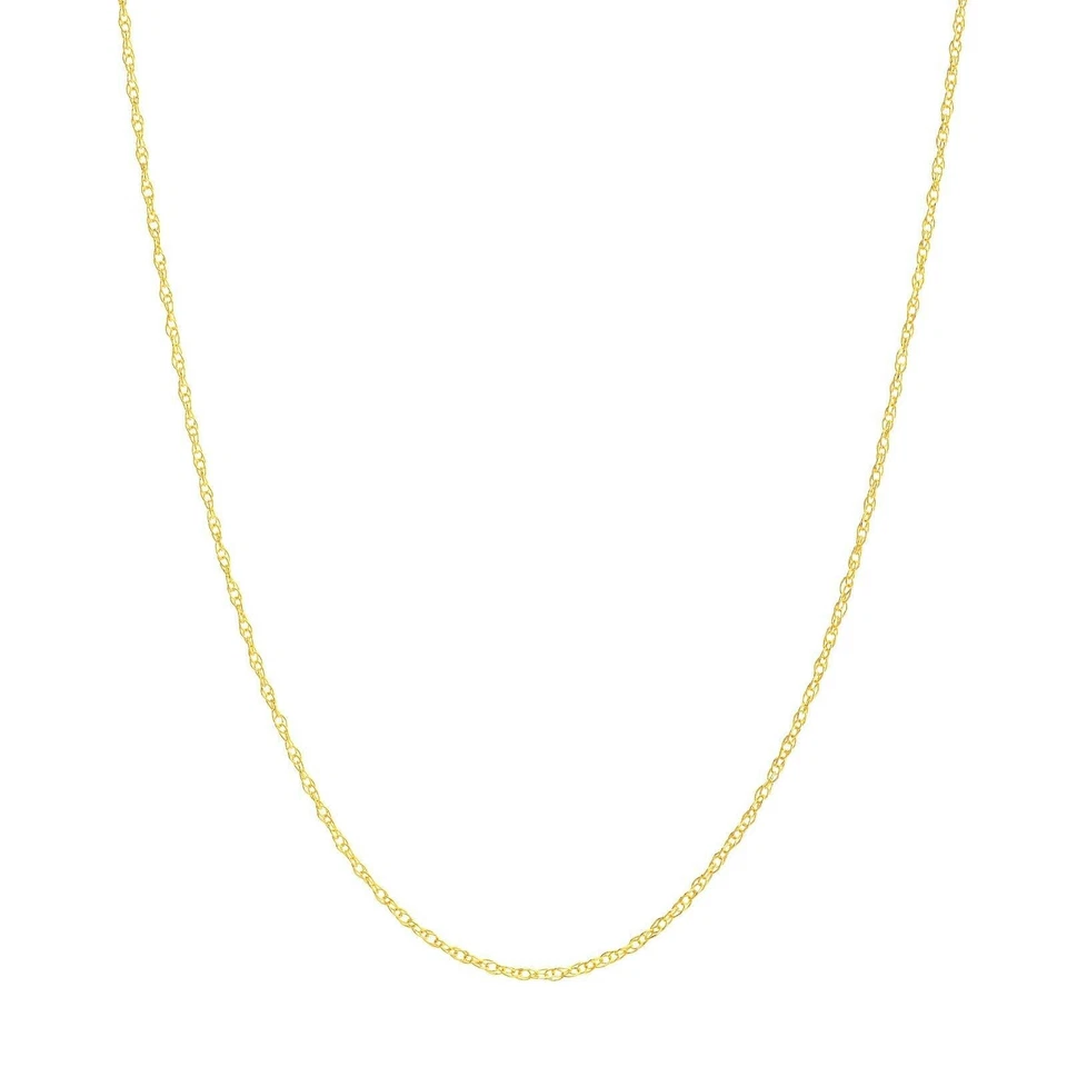 Collar de cadena de cuerda retorcida delicada abierta de 0,7 mm de oro amarillo real de 14 quilates de 18"