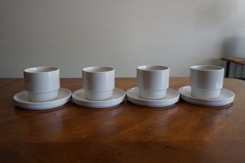 Lot 4x White Bauhaus Trend Pacific Coffee Tea Cup w/Saucer Isamu Kenmochi Vtg - Picture 7 of 14