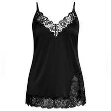 Fox  Royal Stella Chemise Womens Plus Size 12 Black Satin Lace Nightgown New