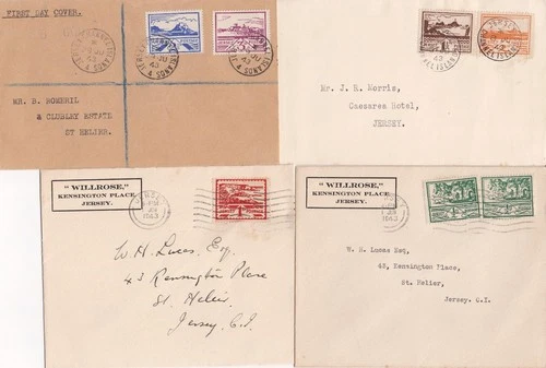 GB 1943 Jersey set of 6 Views on 4 plain FDC envelopes