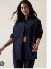 ATHLETA Performance Poplin Oversized Shirt Navy Blue Small Button Down Casual
