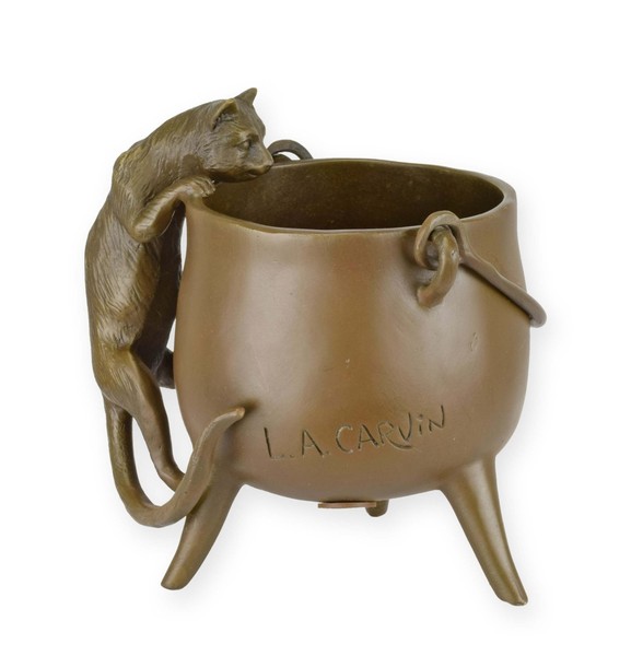 Bronzeskulptur Katze Mit Topf Nach Carvin Replikat Retro Design Dekoration-image
