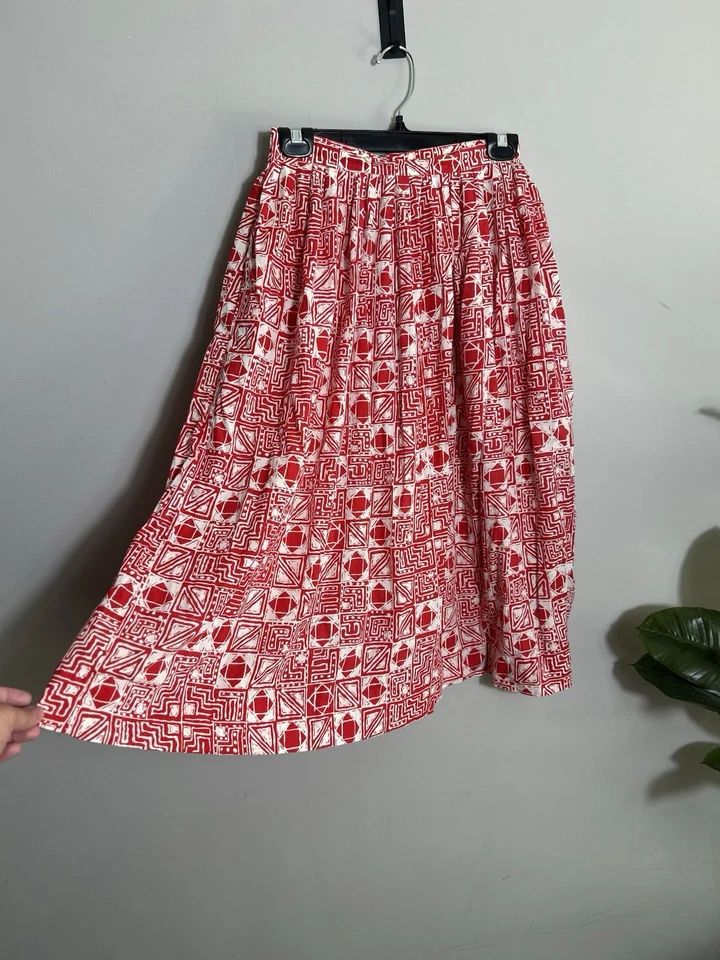 Женская винтажная юбка миди THE VILLAGER небольшого размера с племенным принтом трапециевидная - Изображение 4 из 4