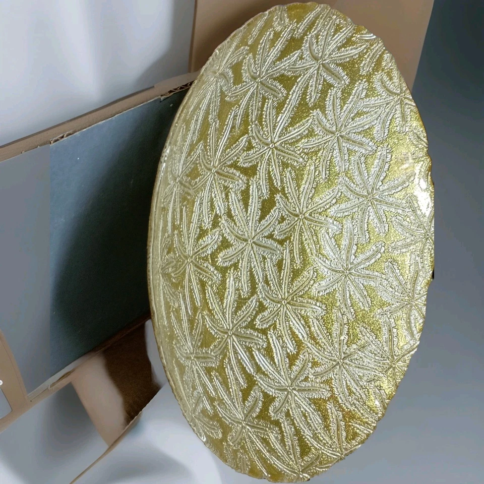 AKCAM 12' Hecho a Mano Dorado Iridiscente Vidrio Tazón para Servir - Patrón de Helecho Texturizado Foto 4 de 4