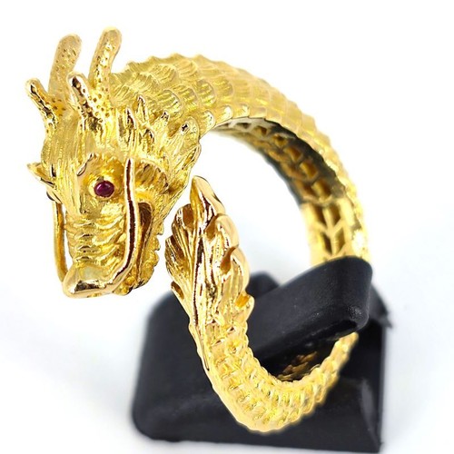 Imposanter Vintage Drachenring aus 750er Gelbgold mit Rubinaugen - Bild 5 von 9