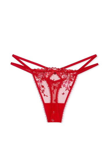 Victoria's Secret very sexy panty lace cheekini thong embroidery red foil floral - Picture 15 of 21