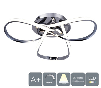 LED Halbspülung Deckenleuchte, poliertes Chrom, Naturweiß, dimmbar, 36 Watt