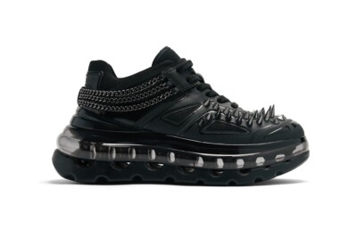 靴 SHOES 53045 BUMP'AIR Black Gothic Bump'Air Gothic Shoes 53045 Black Spike Stud Chain Chunky Sneakers