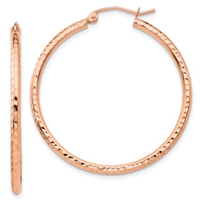 Real 14kt Rose Gold Polished Lightweight Large Diamond-cut Tube Hoop Earrings