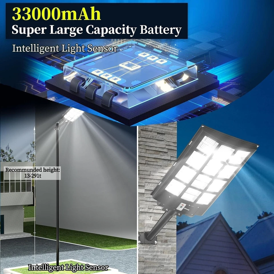 1800W Solar Street Light Outdoor 258000LM 6500K Dusk to Dawn Light + Remote - Image 3 of 4