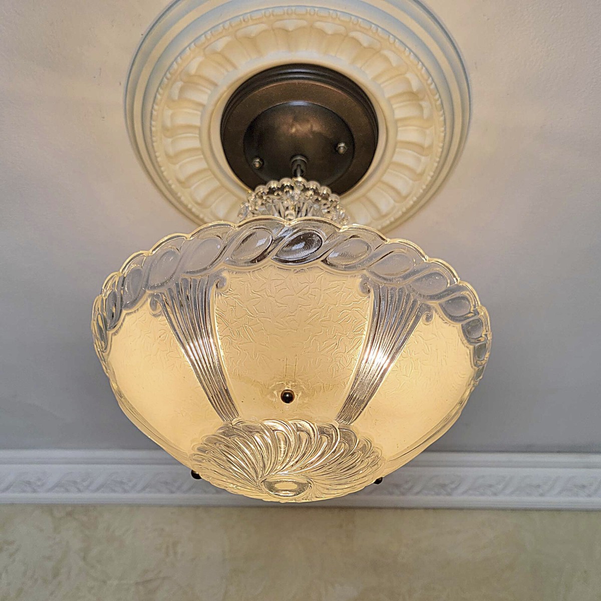 414c Vintage antique Ceiling Light Lamp Fixture glass shade