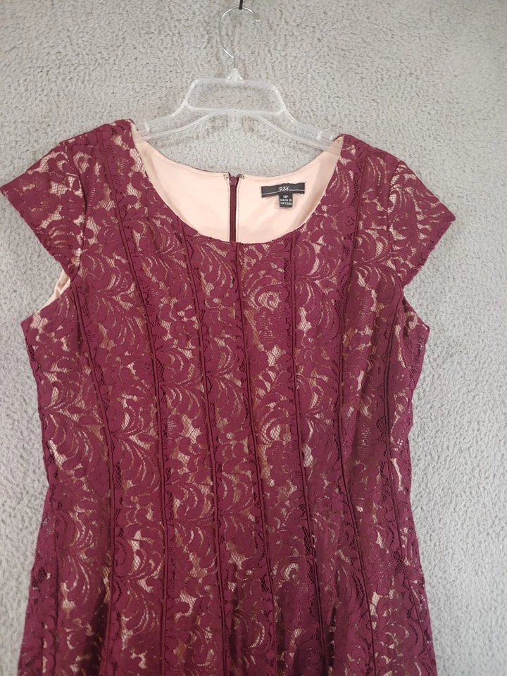 Vestido R K Talla 14P Mujer Manga Casquillo Encaje Cremallera Trasera Mezcla Algodón Foto 2 de 4