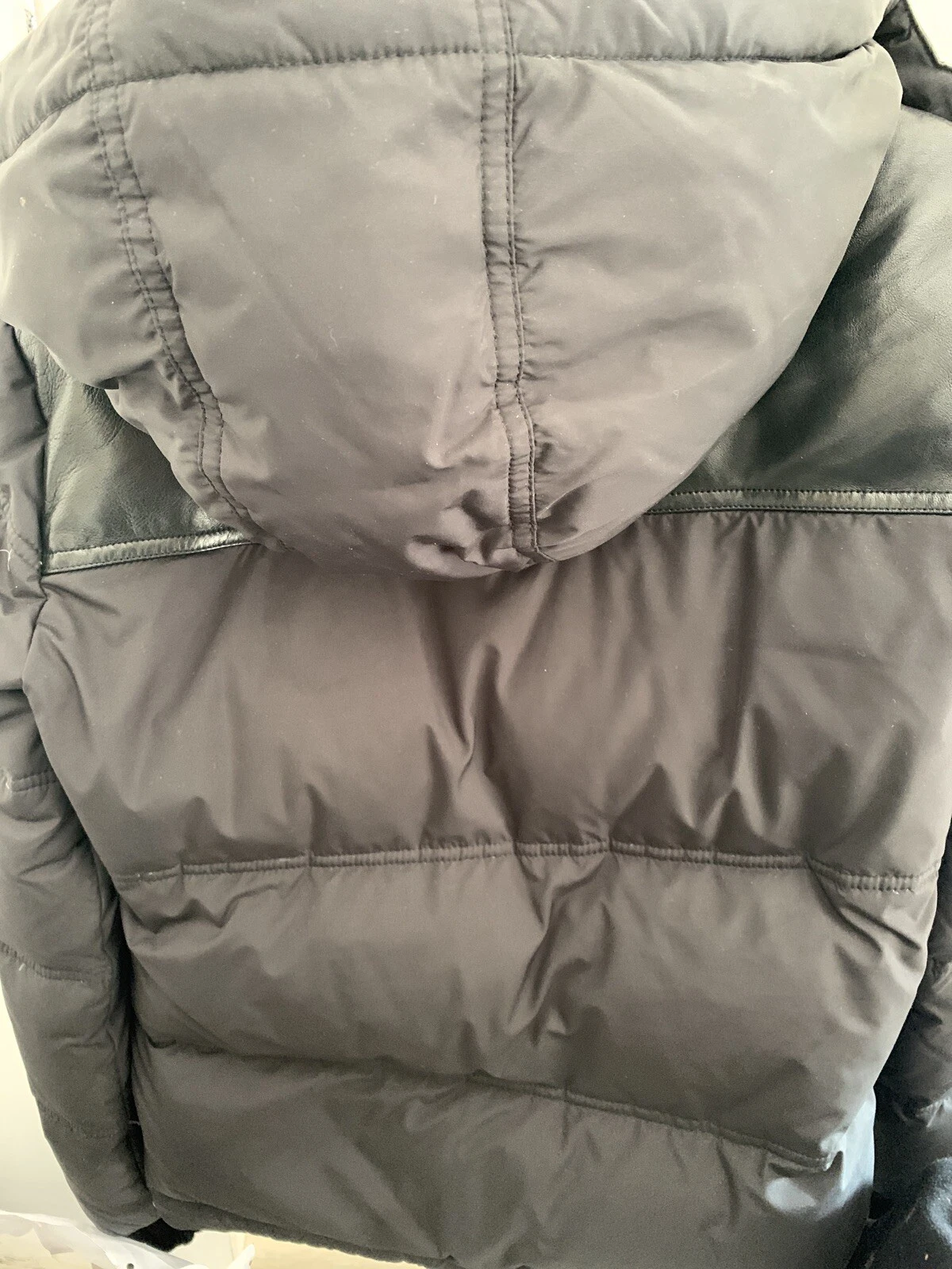 Gucci giacca invernale giubbino di pelle nero leather jacket logo piumino down XS