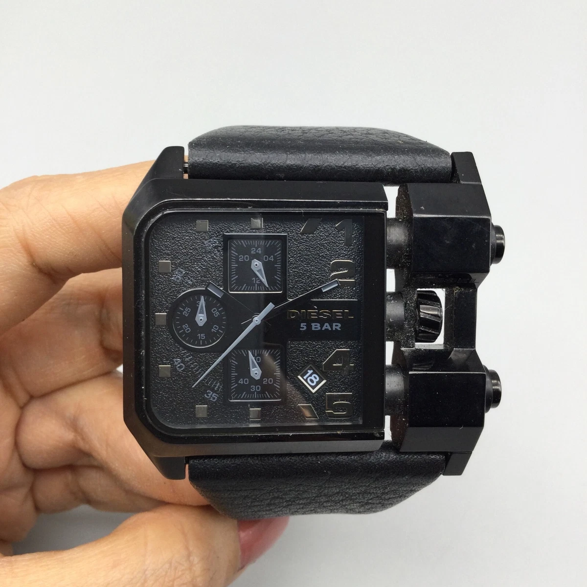 Diesel Watch Men Chronograph 50mm DZ 4226 Black Wide Leather Band New Battery