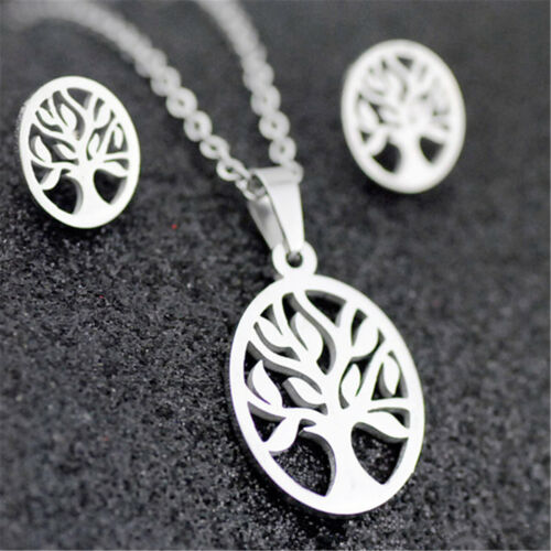 Edelstahl Damen Silber Schmuck Set Anhänger Ohrringe Halskette Charm Geschenk - Bild 6 von 39