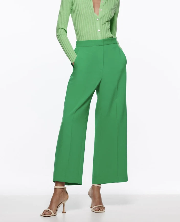 ZARA WOMAN NWT High waisted CROPPED CULOTTES PANTS GREEN 9929/322 SIZE XS