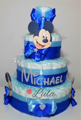 Torta Di Pannolini A Forma Di Bicicletta - Regalo Per Nascita Baby Shower Battesimo, 20 Pannolini, Blu Per Ragazzi - Foto 12