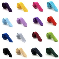 Mens Women Solid Color Satin 5cm Skinny Necktie Slim Thin Student Tie