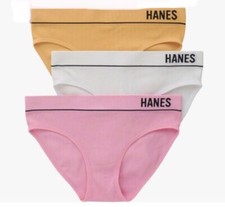 Hanes Womens 3 Pack Originals Seamless Logo Stretch Rib Bikini Panties Size XL