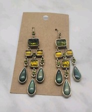 Multicolor Gemstone Geometric Design Dangling Pierced Earrings Fashion Jewelry