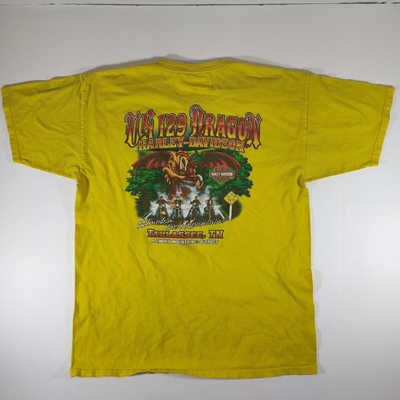 Harley Davidson US 129 Dragon T Shirt Mens L Yellow Short Sleeve 