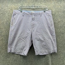 J Crew Shorts Men 34 Adult Blue Chino Flat Front Casual Cotton Gingham Check