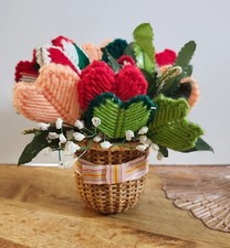 Basket of Heart Flowers Crochet Vintage Handmade