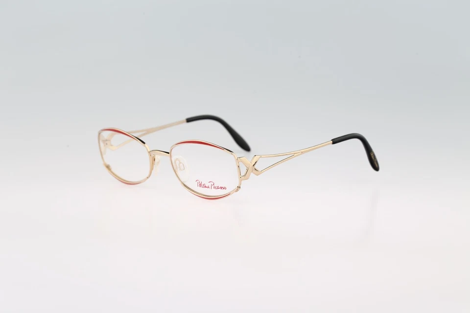 Gafas rectangulares Paloma Picasso de Metzler 8311 291, años 90 oro y rojo nuevas de stock Foto 3 de 4