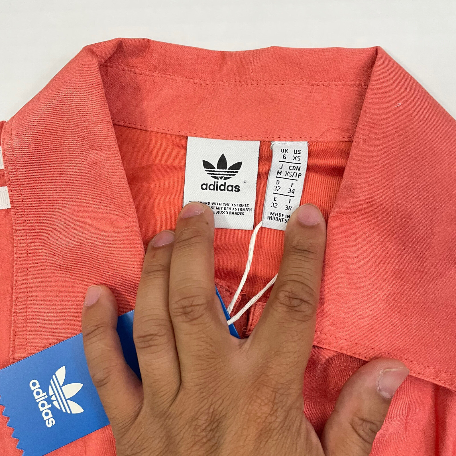 RARE Womens Size XS Adidas Originals Satin Shirt Collared Dress FM2618 Mango image 7