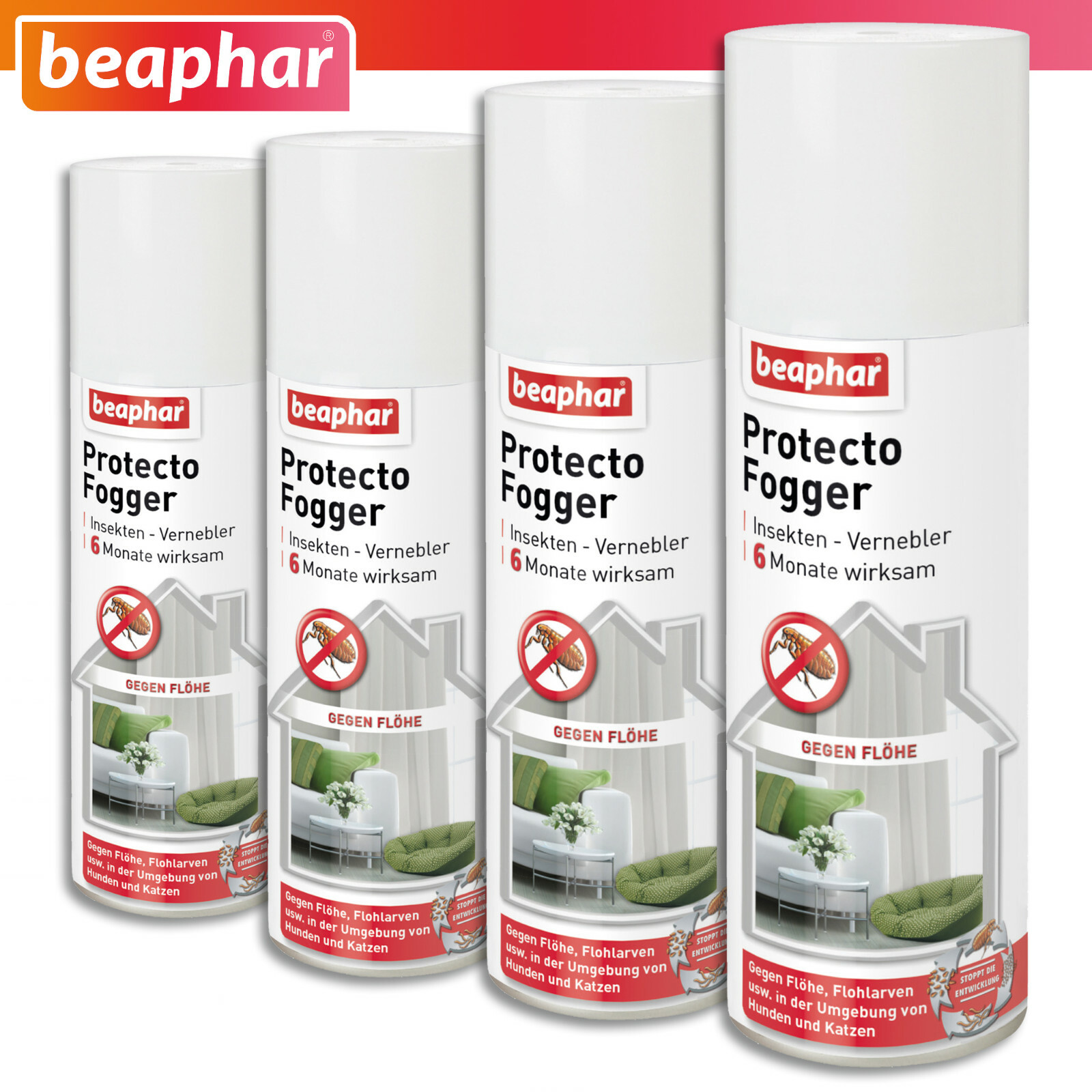 4 x Beaphar 200 ml Protecto Fogger Insekten Vernebler Flohbombe Anti