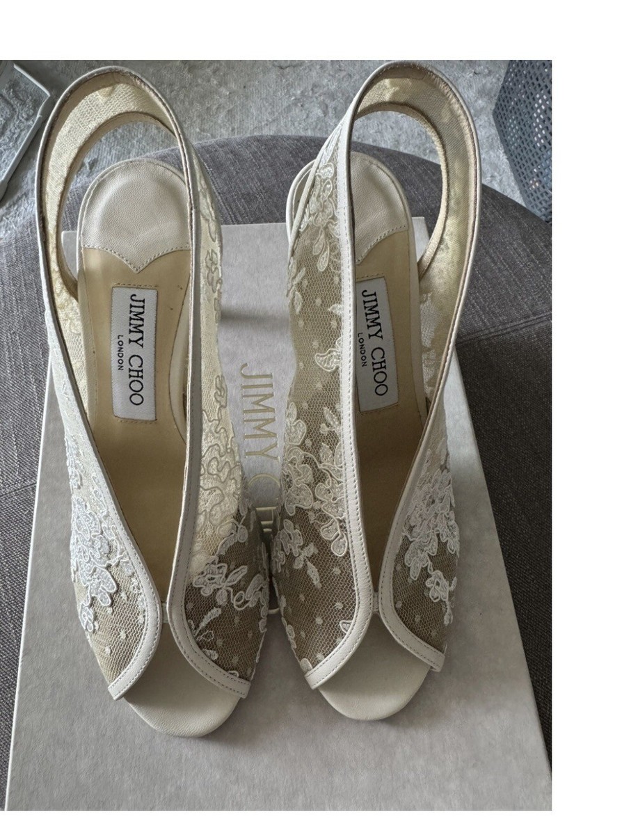 Jimmy Choo Bridal Shoes Shar Lace Slingbacks Size Special