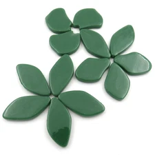 20 Dark Green Leaves Petal Flower Shapes Glass Mosaic Tile Pieces - 25 mm -30 mm