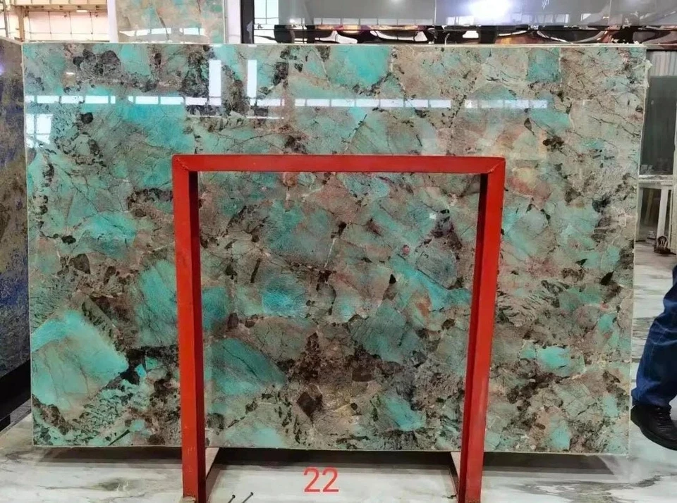 Handmade Amazonite Green Marble Coffee Table  – Polished Crystal Slab Decor - Image 4 of 4