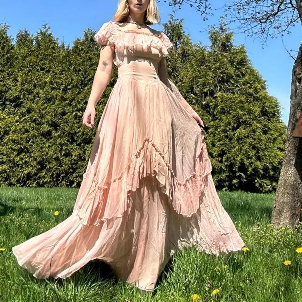 Antique Pink Ruffle Gown - Image 2 of 4