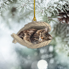 Personalize Love Maine Coon Cat Sleeping Angel Ornament, Cat Hanging Ornament