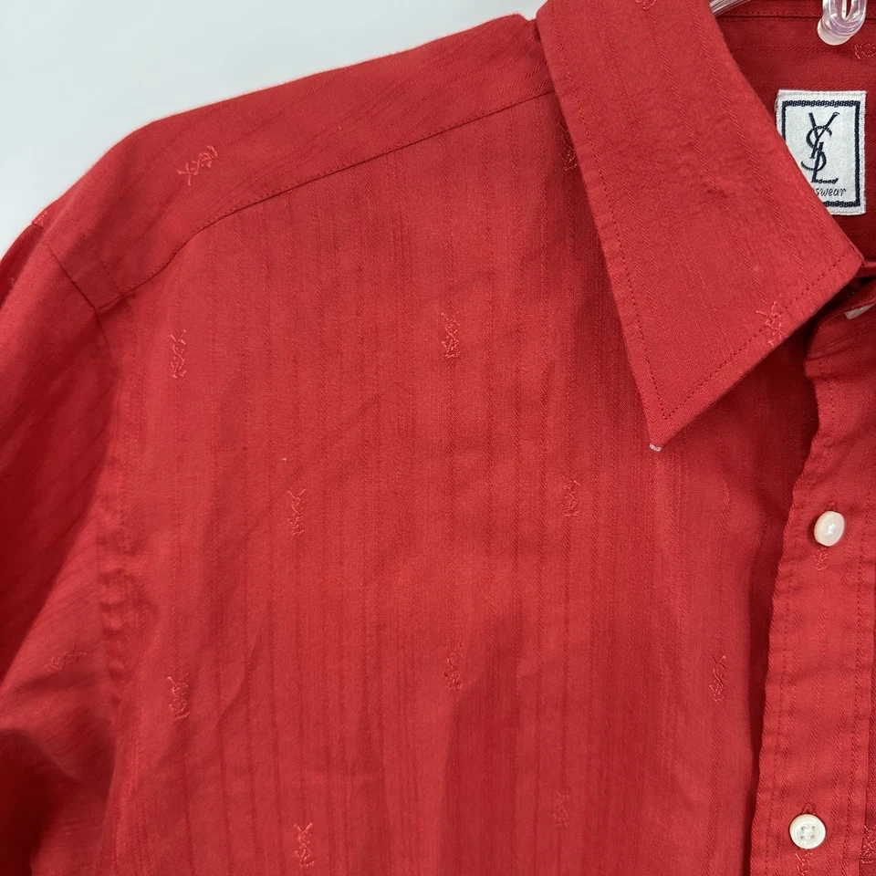vintage 70s YSL dress shirt big collar logo long sleeve disco designer red M L - Image 4 of 4