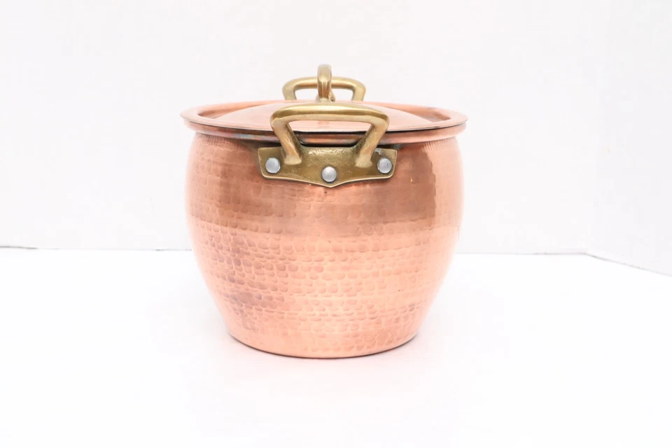 Olla de cobre martillado Ruffoni de 6 cuartos de galón de latón ITALIA utensilios de cocina Foto 2 de 4